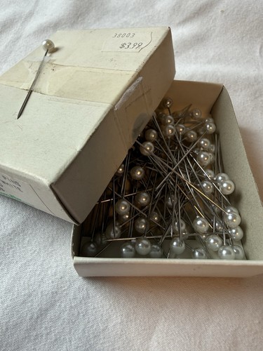 Vintage Round 2” White Faux Pearl Corsage/Hat Pins Original Box Of 76 Pins