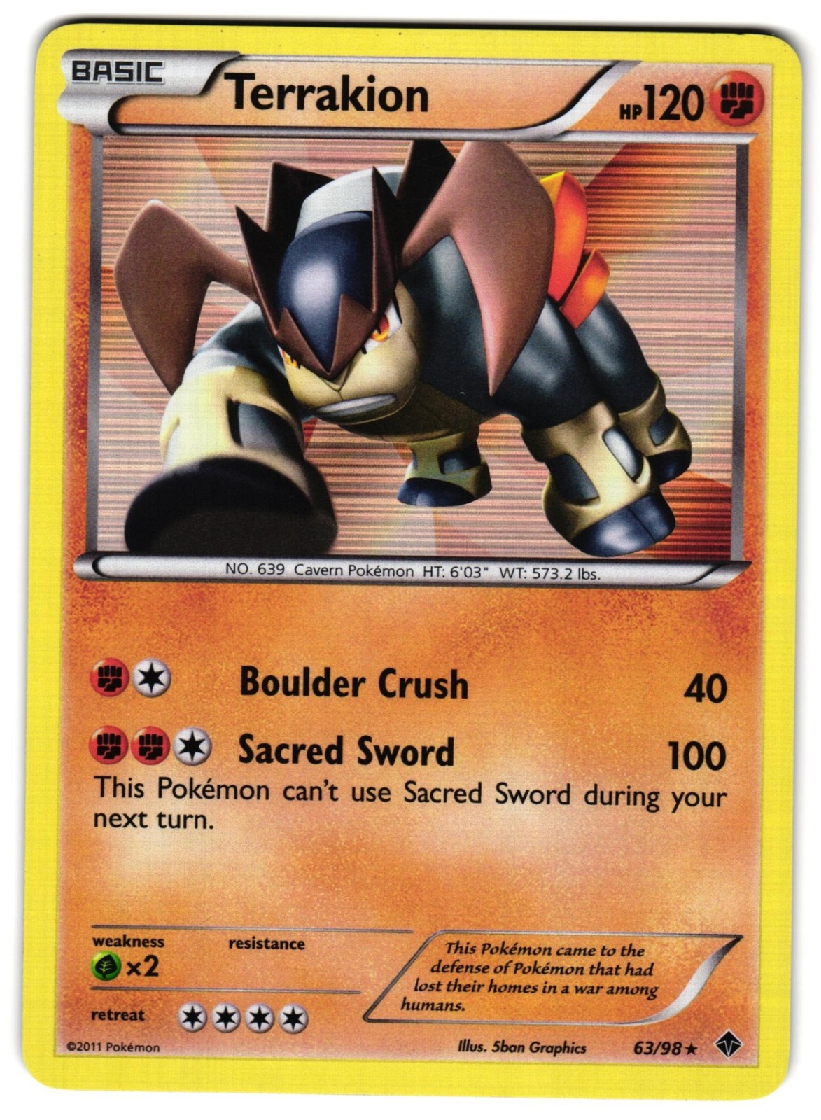 TERRAKION 63/98 - NM - EMERGING POWERS RARE HOLO ENGLISH POKEMON CARD