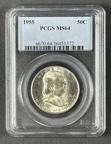 1955 Franklin Half Dollar 50¢ – PCGS MS64 – U.S. Silver Coin