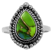 Natural Blue Turquoise in Green Mohave 925 Sterling Silver Ring Size 9 USA