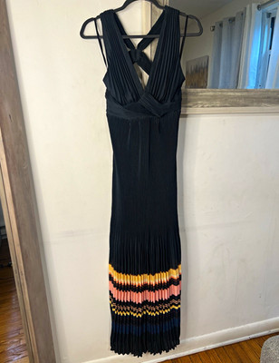 alc black maxi dress A.L.C. Pleated V-Neck Cross Strap Striped Polyester Size 0 US Size:S - US 4 COS Women's Sculpted Dropped Prefall a ruched bodice with