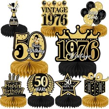 50th Birthday Decorations for Men - 9Pcs Black Gold 50th Birthday Party Decorati