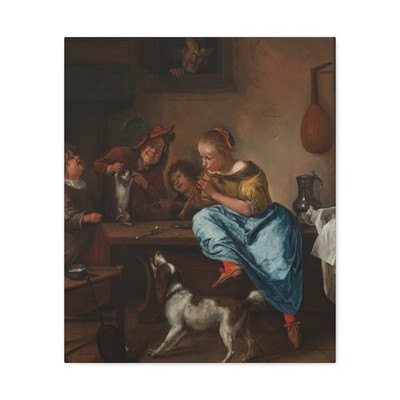 Jan Havicksz. Steen - Children Teaching a Cat to Dance - Canvas Wall Art
