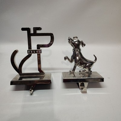 Two Very Cute Metal Dog Christmas Stocking Hangers