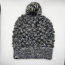 Brekka Knit Beanie Hat Thick Cap Black Gray Bobble Hat Pompom Top  Women Winter