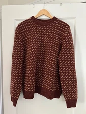 LL Bean Women's Bean's Classic Ragg Wool Sweater Crewneck Bird's-Eye Red Large