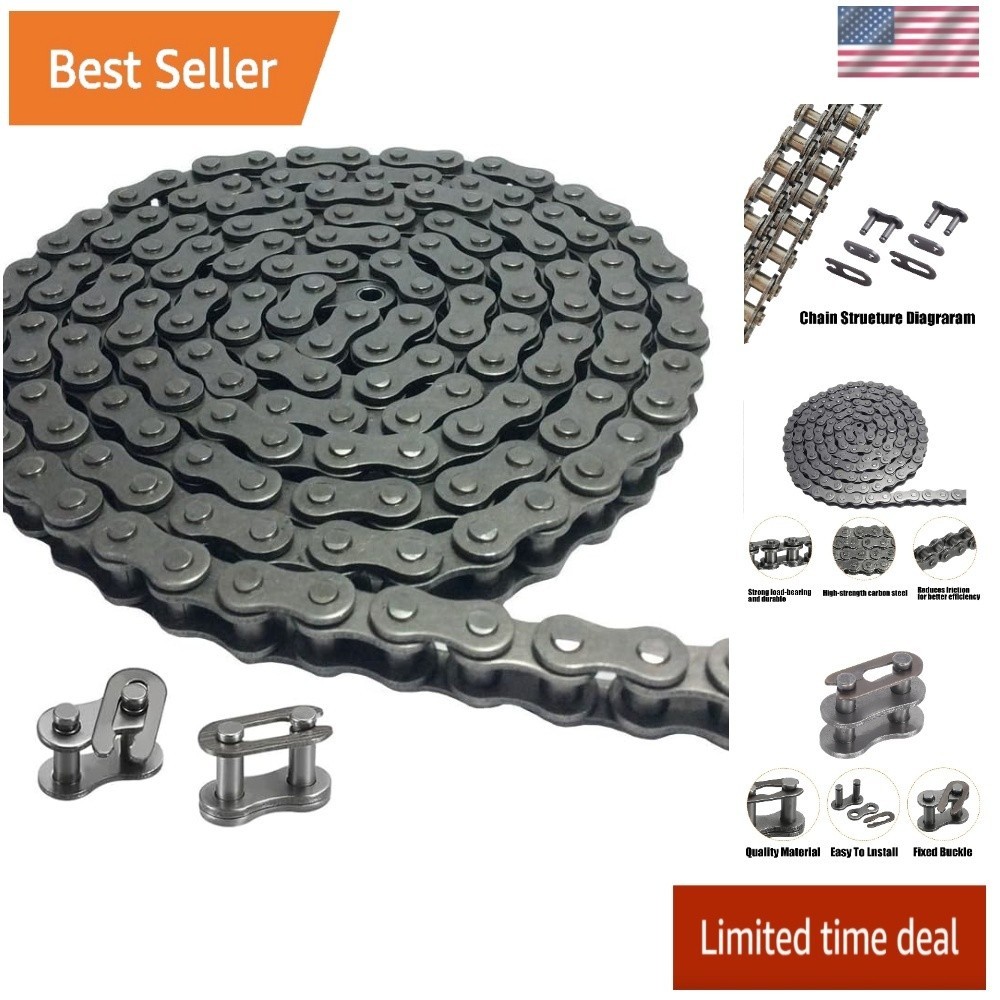 Industrial 06C 35 Roller Chain - 5 Feet with 2 Links for Go-Kart and Mini Bike