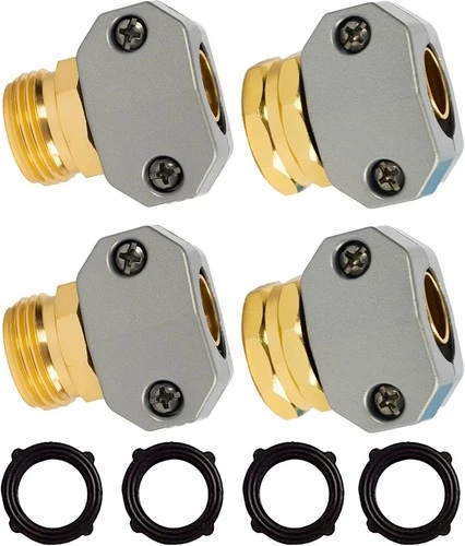 Garden Hose Repair Kit, 2 Sets Aluminum Alloy Garden Hose End Mender, Male and F - Picture 1 of 5