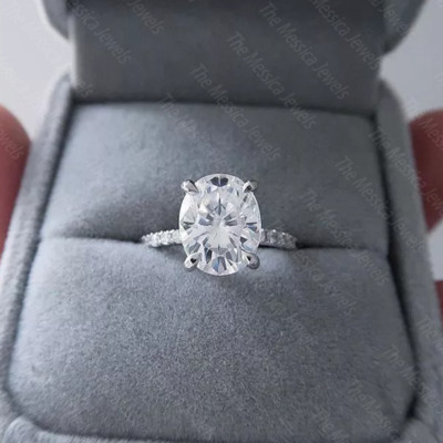 2.75 TCW Oval Cut Moissanite Solitaire Engagement Ring In 14k White Gold Plated