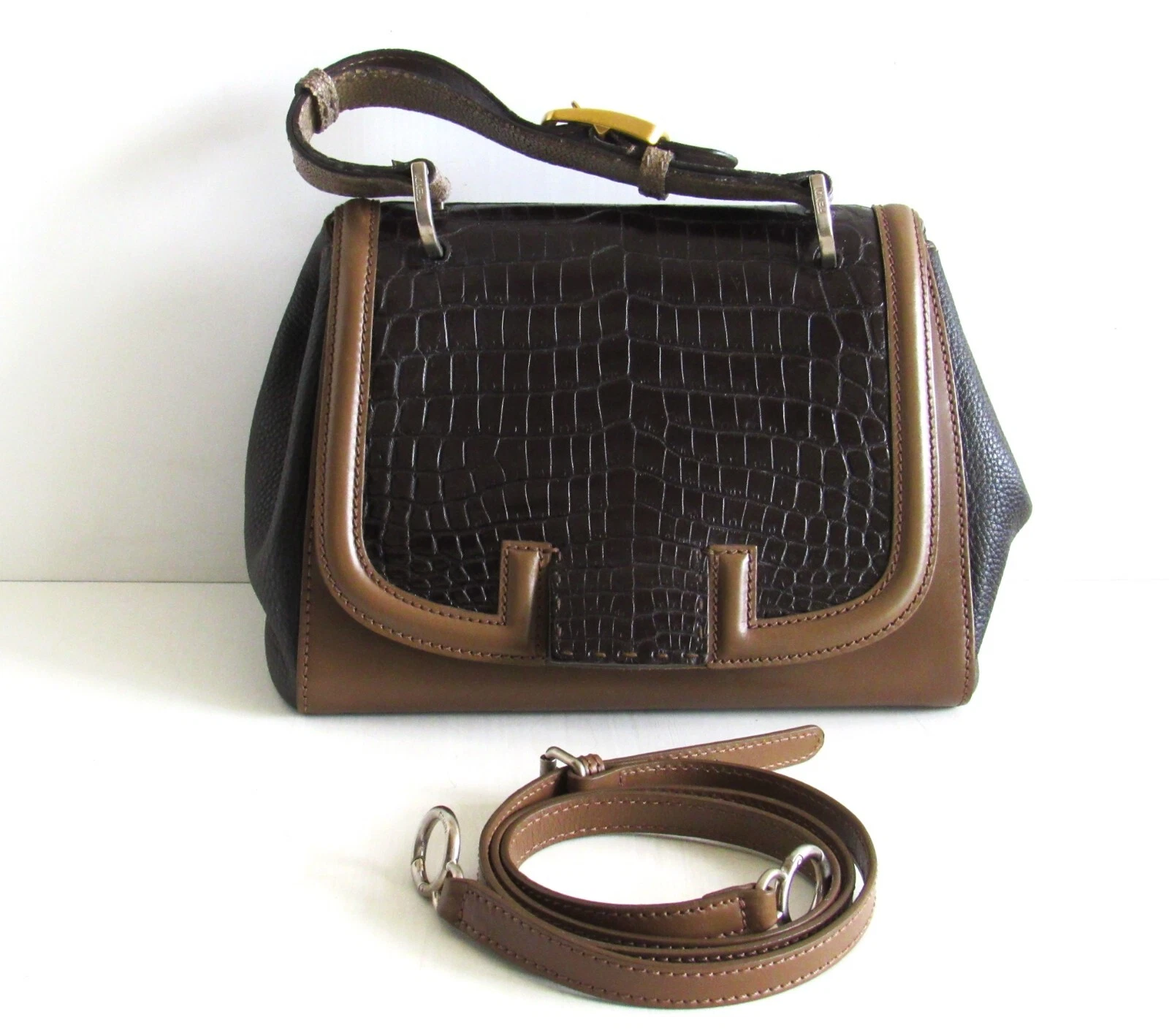 Borsa a tracolla Fendi Silvana Colorblock Croc Manico Superiore Patta Superiore In pelle
