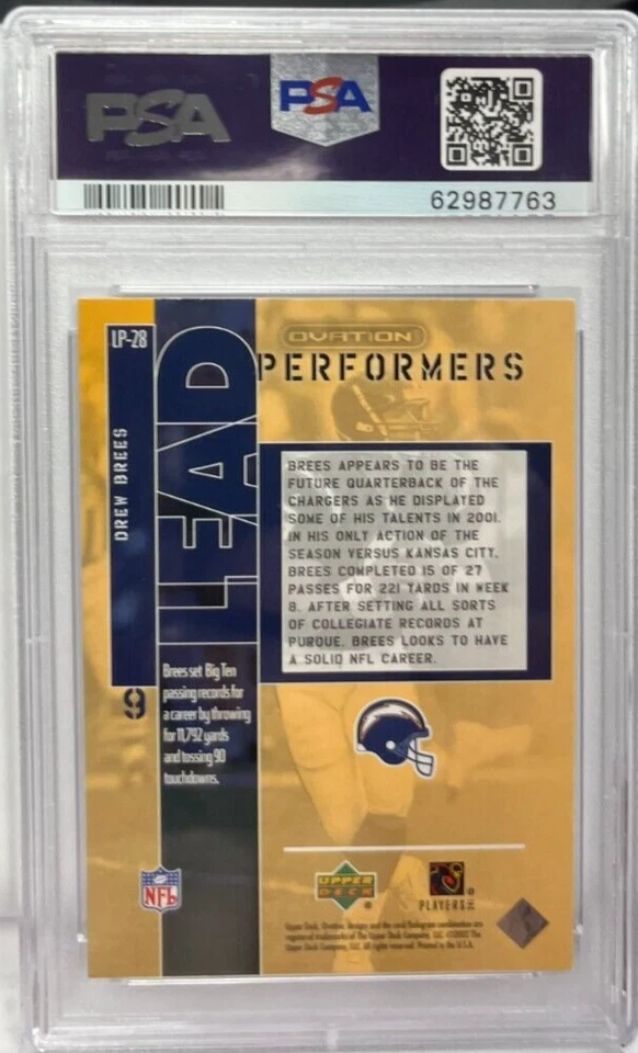 Drew Brees 2002 UD Ovation Lead Performers #LP-28 - PSA 9 MINT CHARGERS / SAINTS - Image 2 of 2