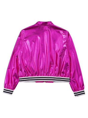 Kids 3 Piece Dance Outfits Glitter Metallic Bomber Jacket with Pants Set Hip Hop - Picture 30 of 61