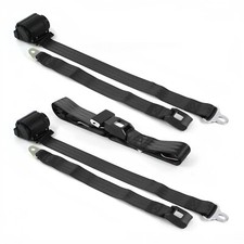 Amc Amx 1967 - 1974 Standard 2pt Black Retractable Bench Seat Belt Kit - 3 Belts