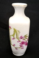 Vintage Porcelain Bud Vase with Cherry Blossoms on White Background 4"
