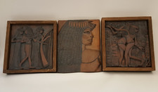 Vintage Egyptian pottery art wall art set of 3 signed