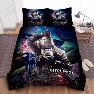 The Witcher 3 Wild Hunt Main Characters In Digital Art Quilt Duvet Cover Set