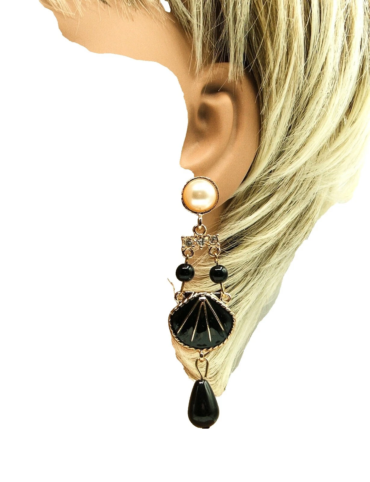 Pearl Enamel Black Fashion Earrings