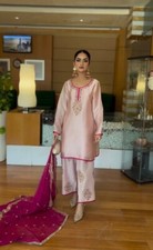 Presenting New Moss Satin Pink Top Palazzo With Dupatta For Women Wedding