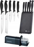Fiskars Essential Messerblock, 5 KÜChenmesser + MesserschÄRfer Messern Edelstahl