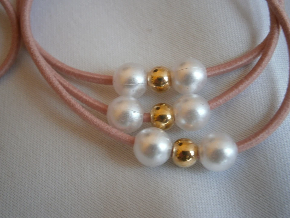 2 Wedding  Hair Accessory Pink Elastic Ponytail with Pearls & Gold Balls - Image 2 of 3
