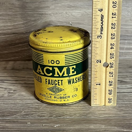 Vintage ACME Beveled Faucet Washer Tin Lavelle Rubber Co. Chicago USA - Picture 2 of 8