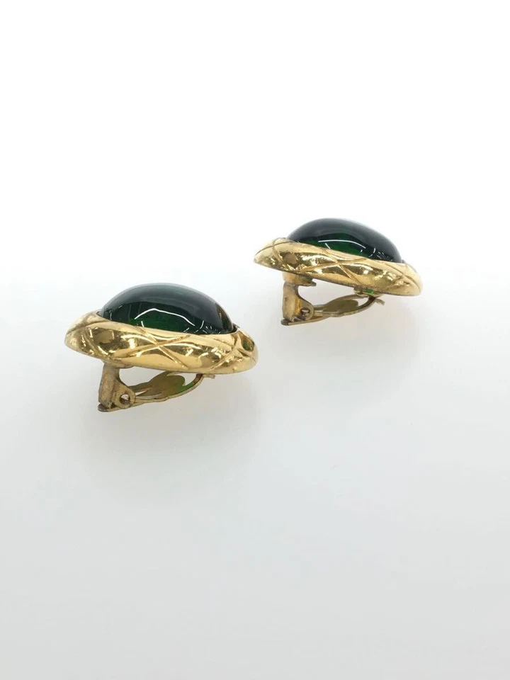 Chanel Vintage Verde Gripoix Clip-On Pendientes Par Oro 93P Joyería Francesa Usado Foto 2 de 4
