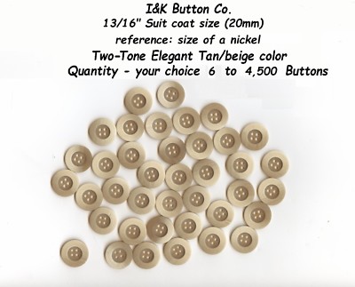 144 pcs to 4500 pcs. of Tan Beige 3/4'' (20mm) 4 hole suit Two-Tone Buttons 