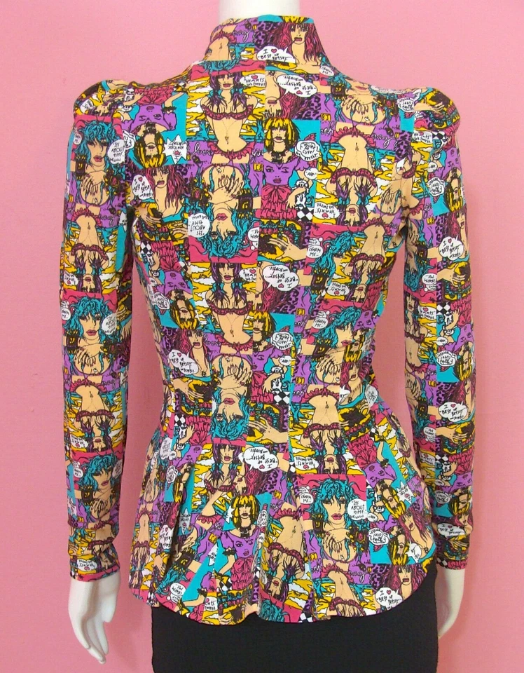 Chaqueta de mesa BETSEY JOHNSON Lulu Peplum impresión de dibujos animados cómic gráficos M Foto 4 de 4