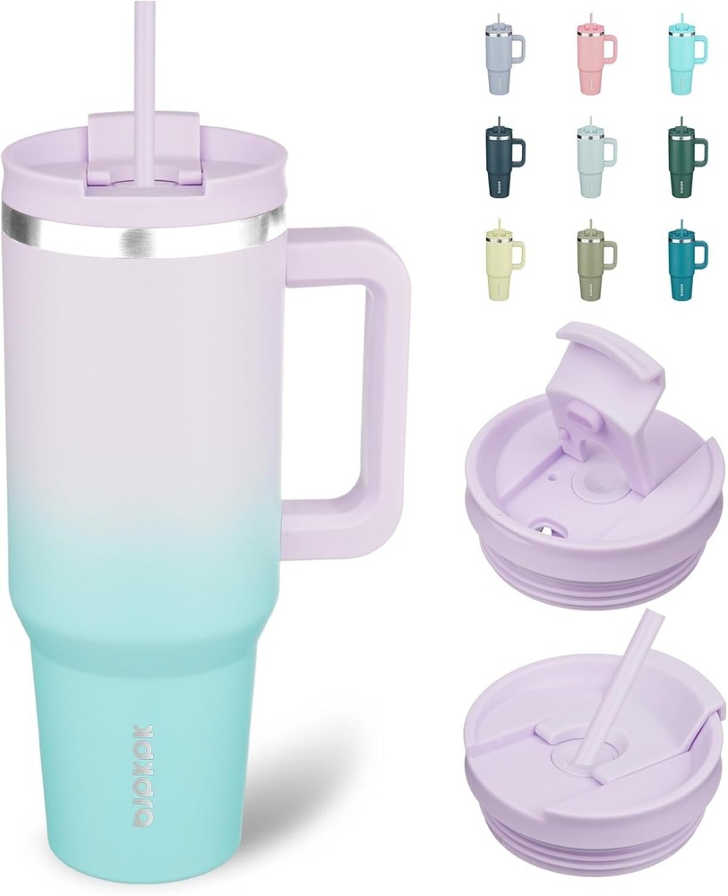 40oz Insulated Stainless Steel Tumbler with Handle, Lid, and Straps