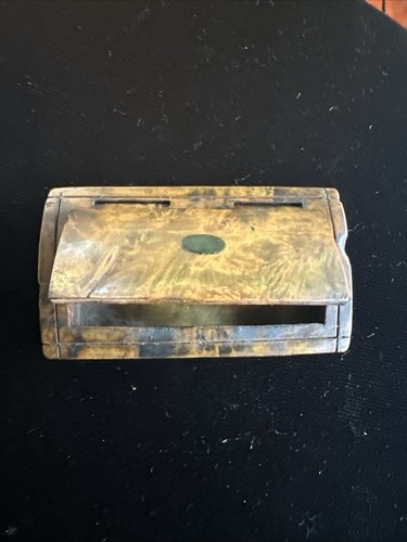 Rara antica scatola da tabacco con cerniera in legno di burl ca. 1850s