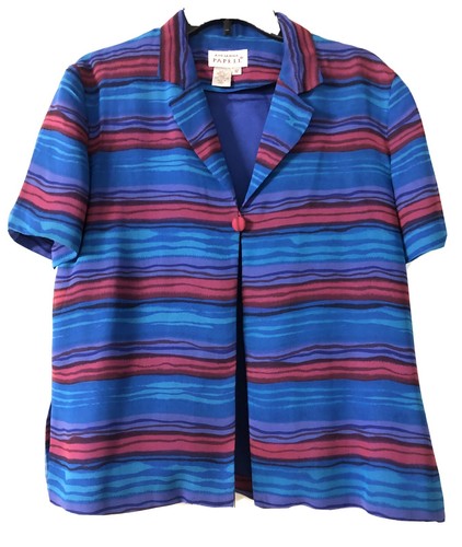 Adrianna Papell 100% Silk Blazer Sz 12 💙COLORFUL Striped❤️Button Front Jacket💙 - Picture 2 of 11