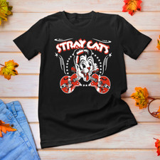 New STRAY CATS Band Short Sleeve Cotton Black T Shirt Full Size For Men BT165
