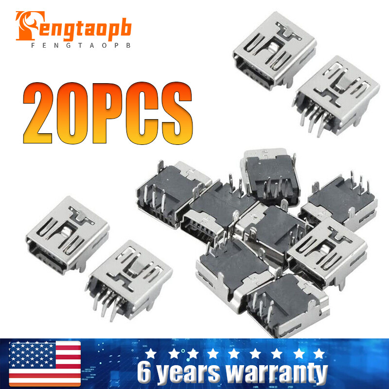 20PCS Mini USB Type B 5-Pin Female Socket Right Angle DIP Jack Connector USA