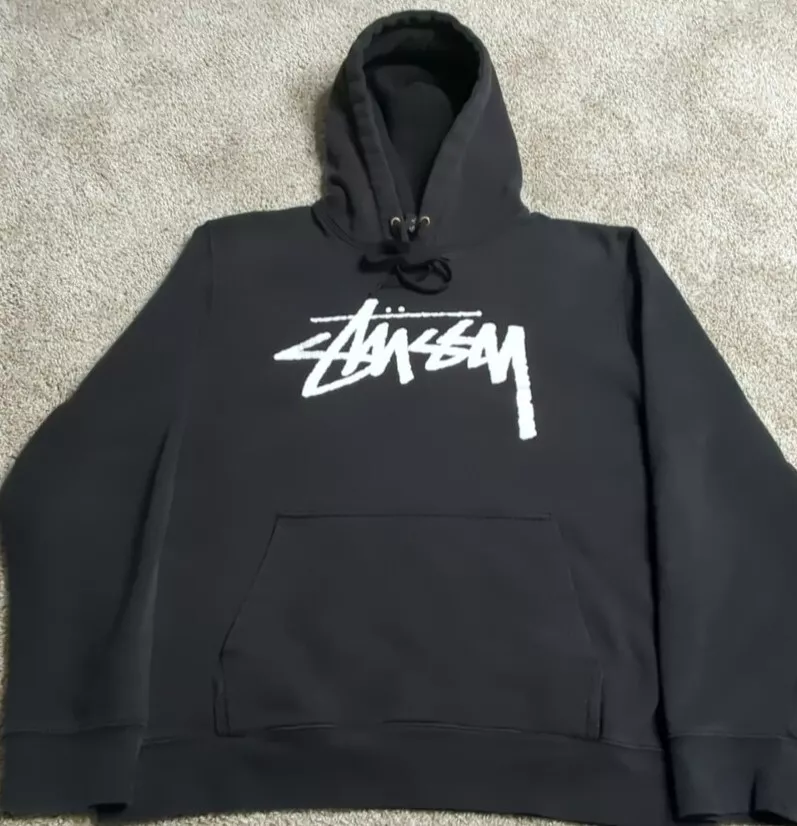 Vintage Stussy Hoodie Made In USA Streetwear International Pullover Black Large