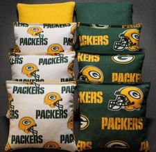 8 CORNHOLE BEANBAGS made w GREEN BAY PACKERS Fabric ACA Reg Bags, Top Quality 