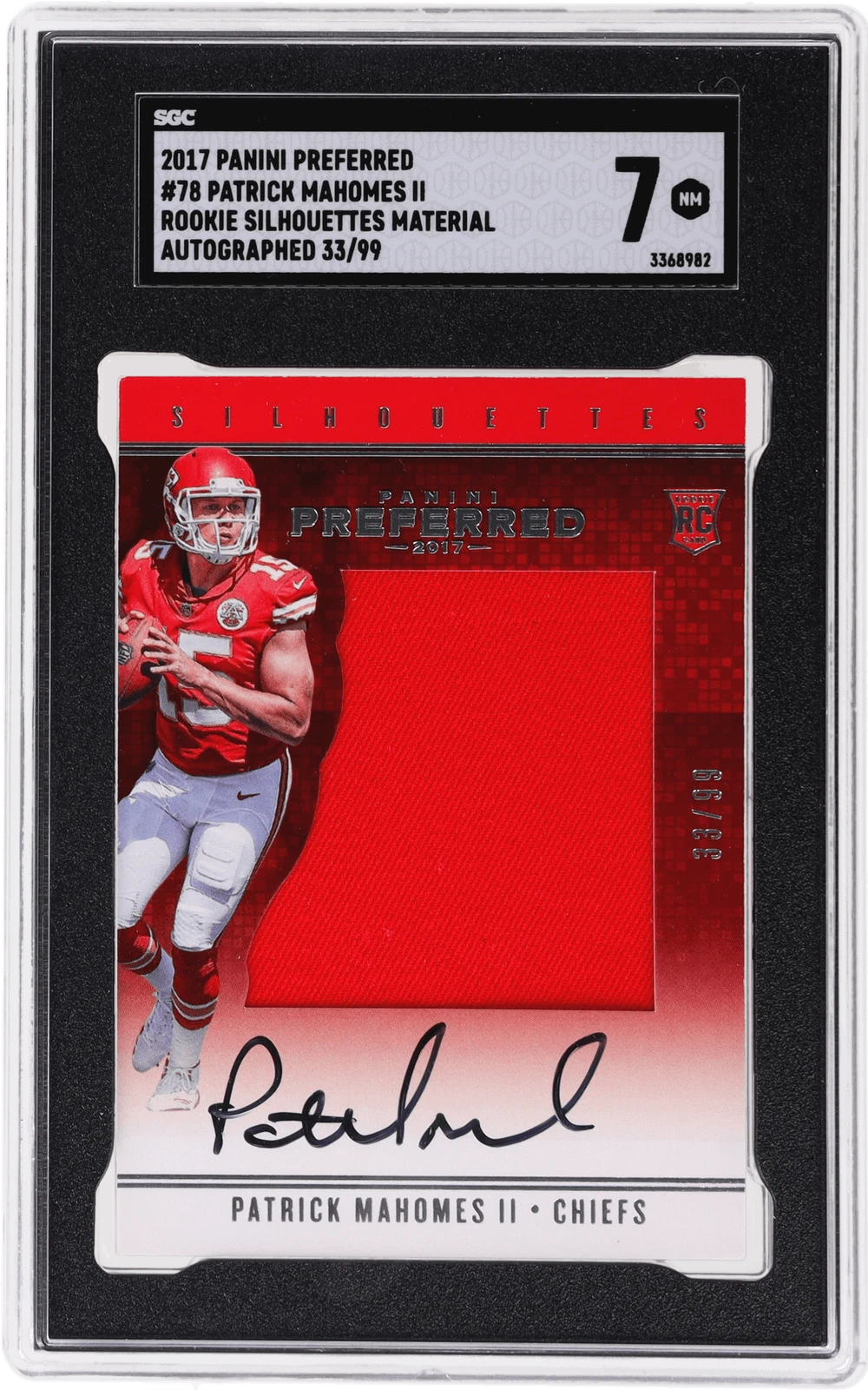 Patrick Mahomes Panini Preferred Rookie Silhouettes Autograph Relics #78 Base
