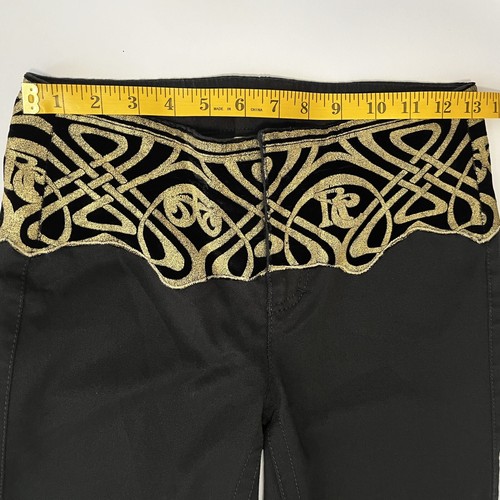 ROBERTO CAVALLI 2006 Art Nouveau Devore Gold Velvet Jeans Pants Trousers Black - Picture 11 of 16