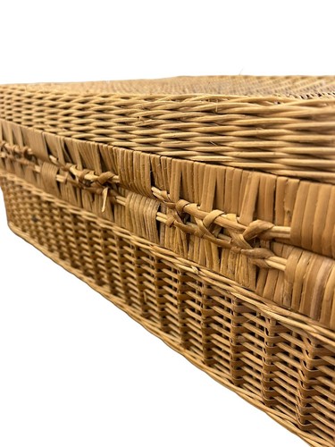 Französischer Picknickkorb aus Rattan Vintage Mitte 20. Jahrhundert mit Klappdeckel - Bild 5 von 10