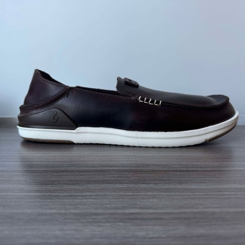 OluKai Kakaha Men’s Leather Slip On Loafers Shoes Size 8.5 $130 in Dark Java - Picture 16 of 20