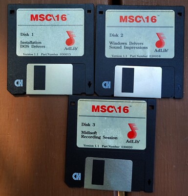 AdLib Sound Card Windows & DOS Drivers MSC/16 & Midisoft Recording Floppy Disks