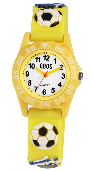 Kinder Armbanduhr Jungen Fussball Uhr Boy Analog Watch Silikonband Gelb Qbos-image