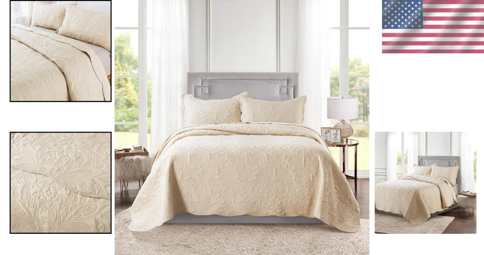 All-Season Lightweight Paisley King Quilt Set - 100% Microfiber Elegance - Image 2 of 4