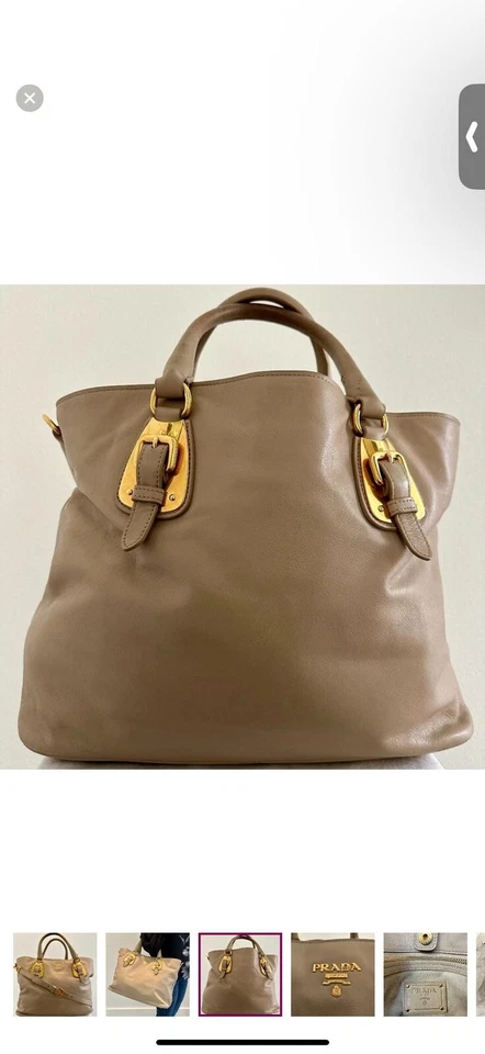 Prada Tote Saffiano Lux Medium Shoulder Bag Beige Leather Pre-owned - Image 2 of 4