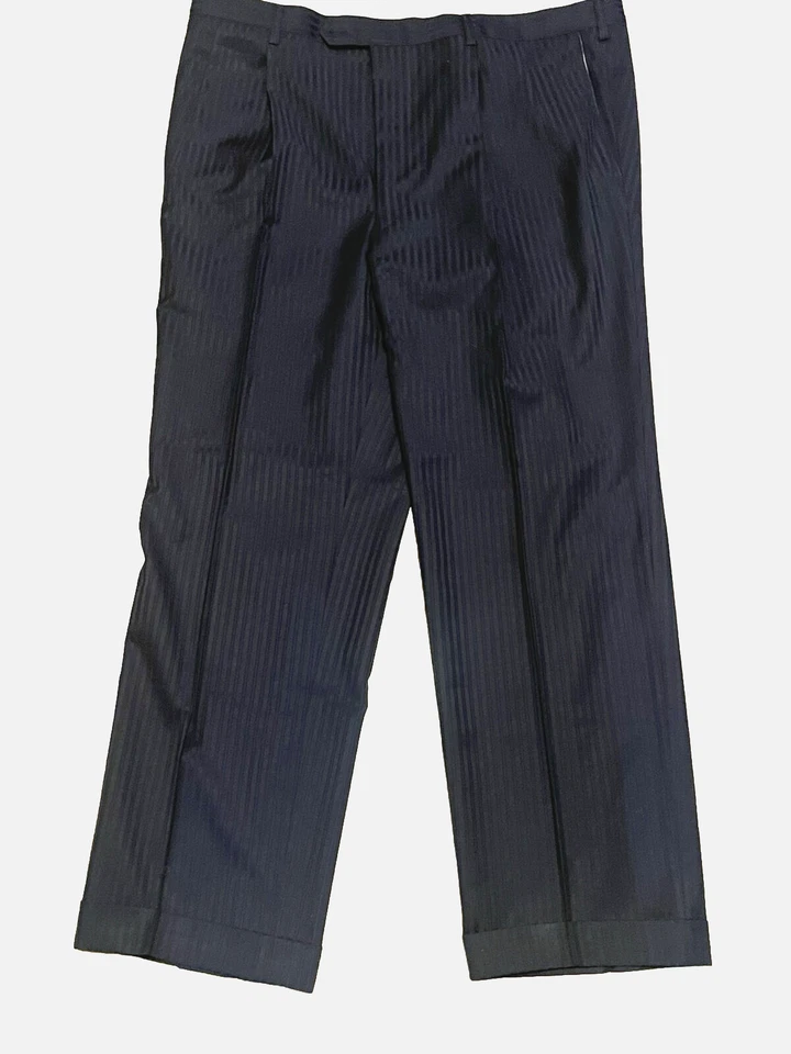 Pantalones a rayas azules/negros de ajuste clásico personalizados W40 L29 Foto 3 de 4