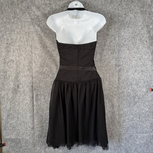 Abito tabù vintage anni 90 Y2k taglia small nero stravagante fata pizzo tulle Halter - Foto 2 di 13