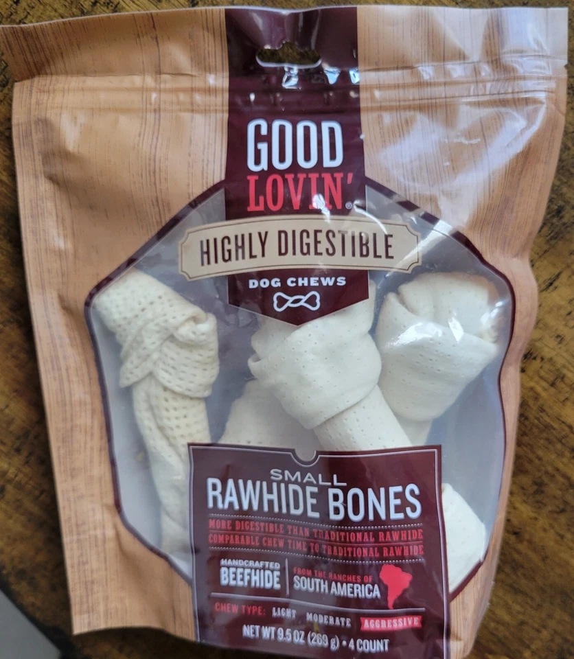 Huesos pequeños de cuero crudo Good Lovin’ huesos de carne - (9,5 oz) altamente digeribles para perros Foto 2 de 4