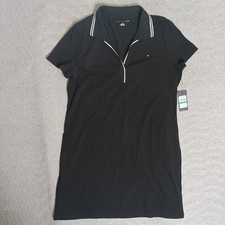 Tommy Hilfiger Polo Dress Womens L Black NEW Tipped Collar V-Neck Mini