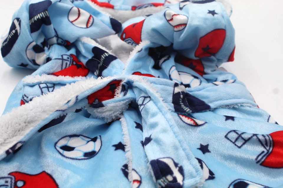 Snugly 男宝宝人造貂皮连帽浴袍蓝色运动均码 0-18 个月全新带标签 — 第 2/4 张图片