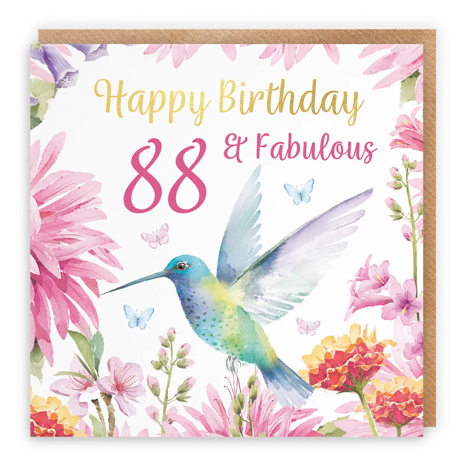 88th Birthday Card Hummingbird Gold Foil Milo's Gallery