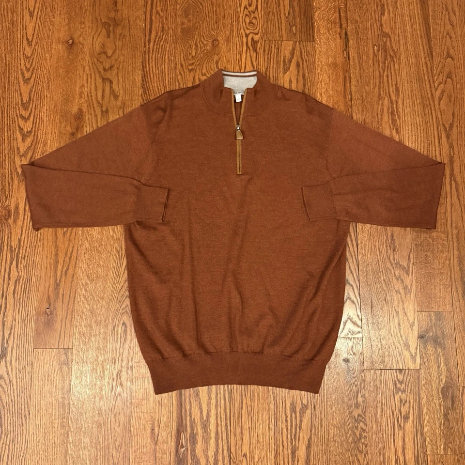 Suéter Peter Millar Crown Suave Mezcla Lana Merino 1/4 Cremallera Para Hombre’s L Naranja Quemado Foto 2 de 4